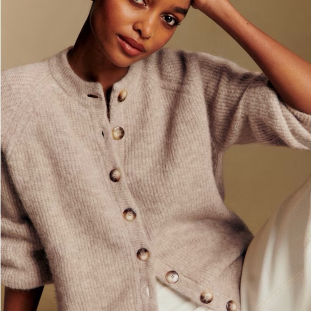 Sezane Taupe Button-Up Cardigan